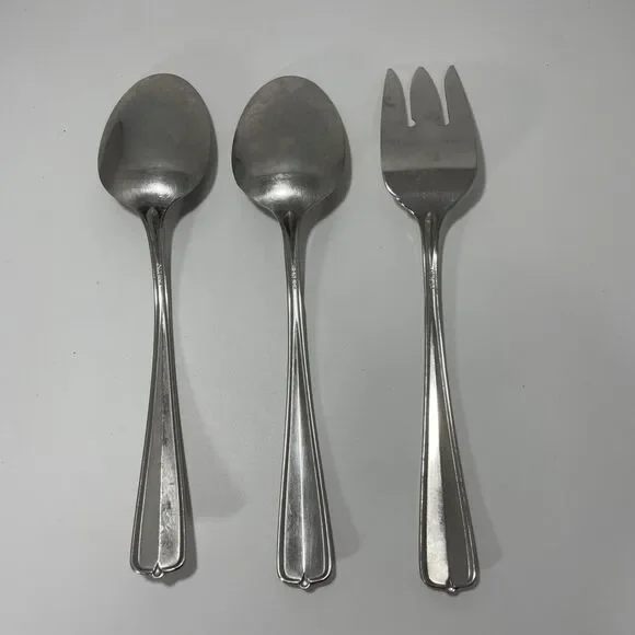 Lot Of 3 Oneida Stainless Gala Impulse Solid Serving Spoon Meat Fork Glossy Vtg - Picture 2 of 6